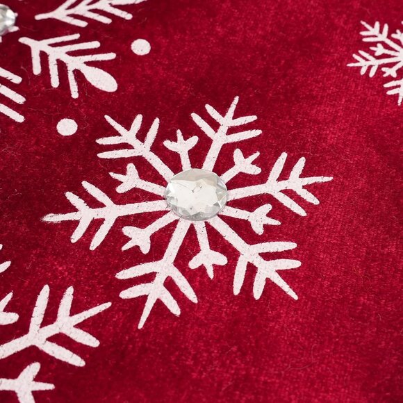 Christmas Tree Skirt Snowflakes Tree Blanket Holiday Red & White 48" Diameter - Picture 3 of 6